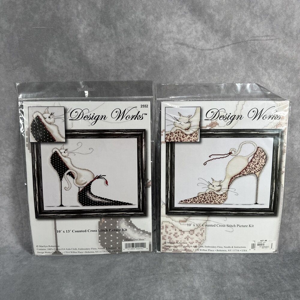 Design Works 2552 & 2553 Cat In Shoe-Counted Cross Stitch Kits New Sealed